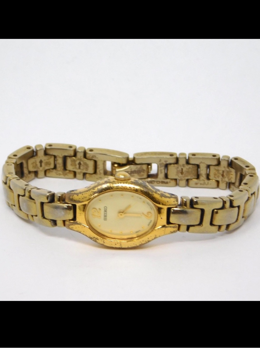 Vintage Seiko Women's Watch 1N01-0C80 Gold Tone White Dial Ladies Dressy 5.5"